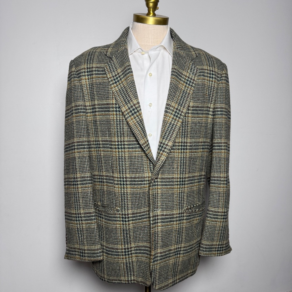 Vtg Structure Sport Coat Mens M Brown Green Glen‎ Plaid Italian Vintage Blazer